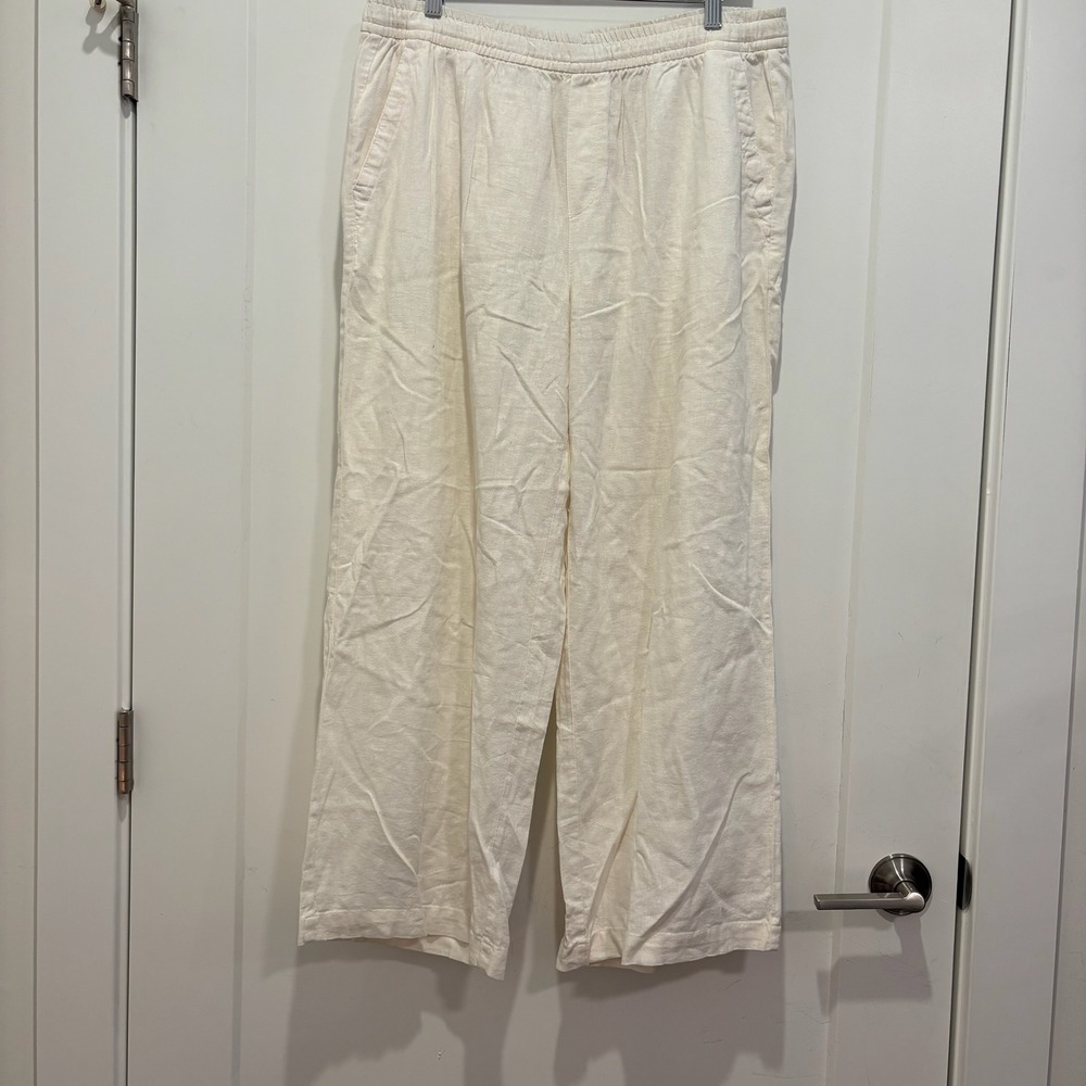 Old Navy Womens‎ Cream Linen Blend Wide Leg Elastic Waist Pants Large Off White